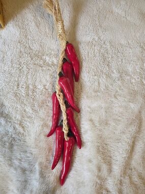 Vintage Red Ceramic Chili Pepper Ristra Braid With 7 Peppers